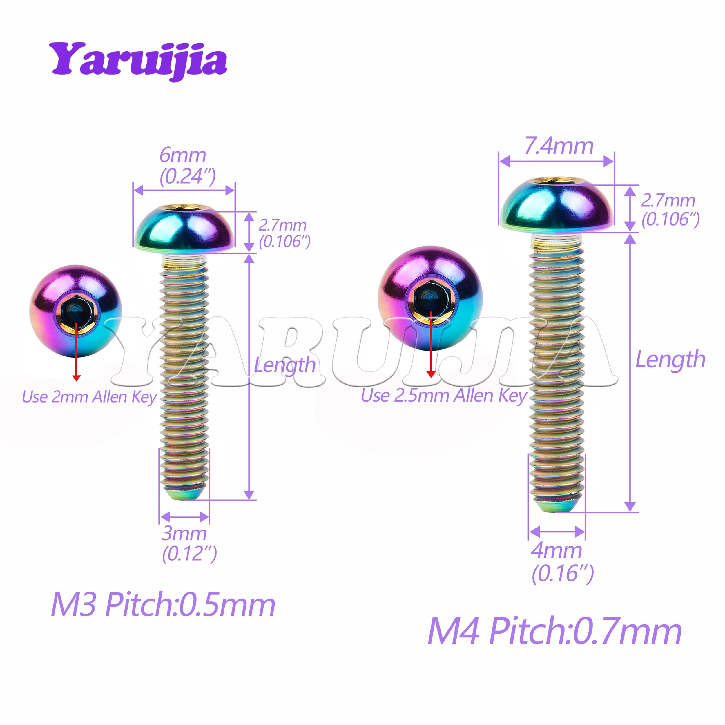 Yaruijia Titanium Bolt M5/M6/M8x8/10/12/15/16/18/20/25/30/35mm Half Round Head Allen Head Screws for Road Bike Parts