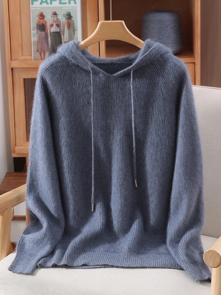 TLOML Maglione da donna in cashmere visone 100% pullover con cappuccio autunno inverno morbido caldo sciolto visone cashmere maglieria stile casual top