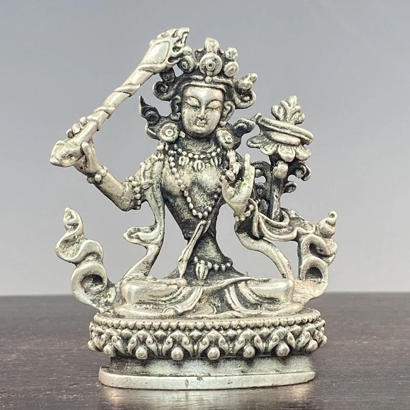 Retro Brass Manjushri Bodhisattva Desktop Ornaments Tibetan Buddhism Buddha Statues Religious Worship Statues Crafts