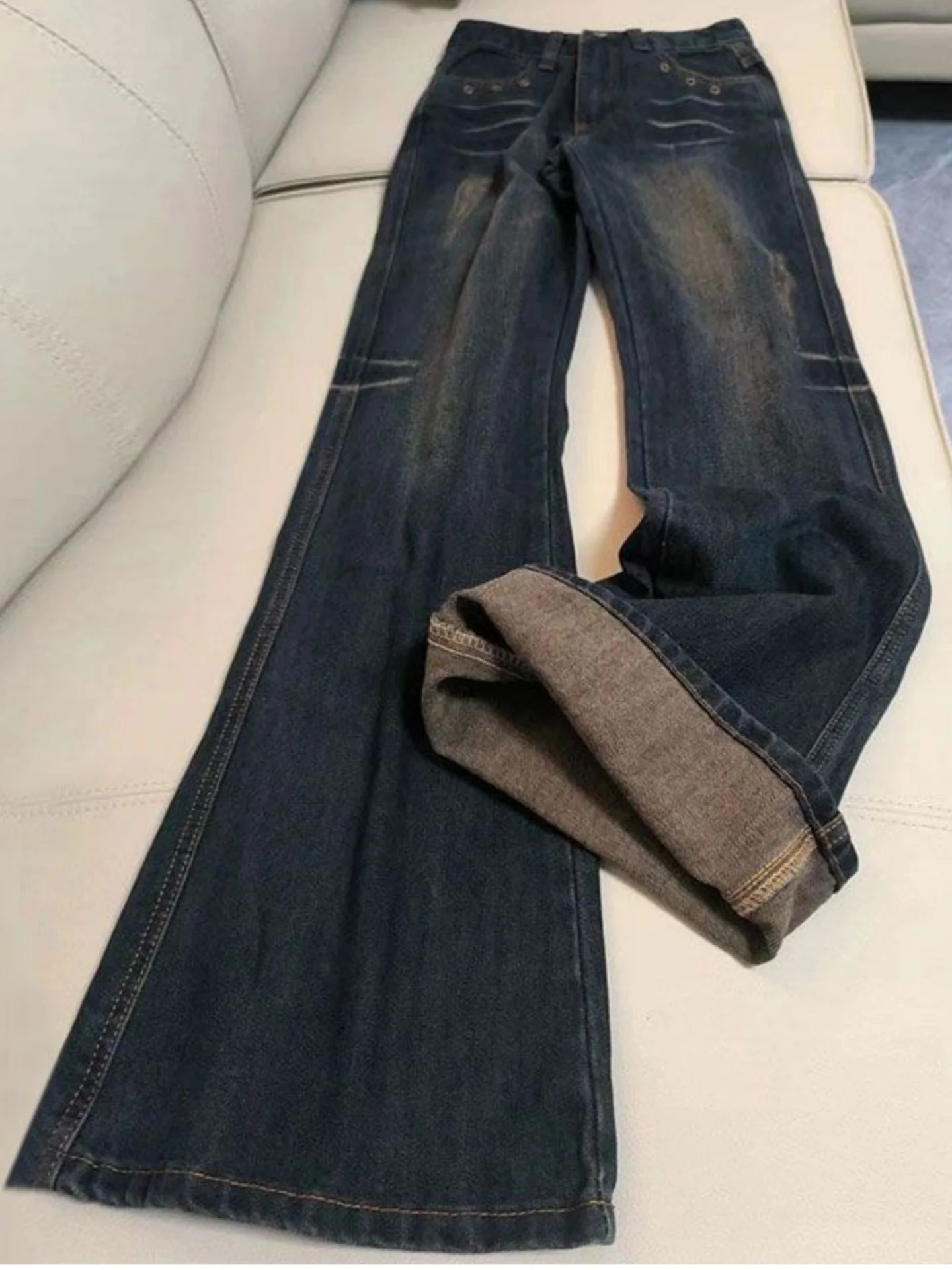 

Slim Fit Straight Leg Jeans Men Women Bootcut Pants plus Size Clean Fit Trousers Trendy Autumn Winter Denim Jeans Casual Wear