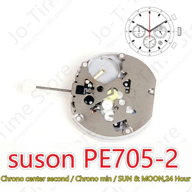 Sunon PE705-2 Movement Made Three Hands Chronograph with 3 Eyes Center Second Chronograph Minute And Sun Moon 24 Hour Display