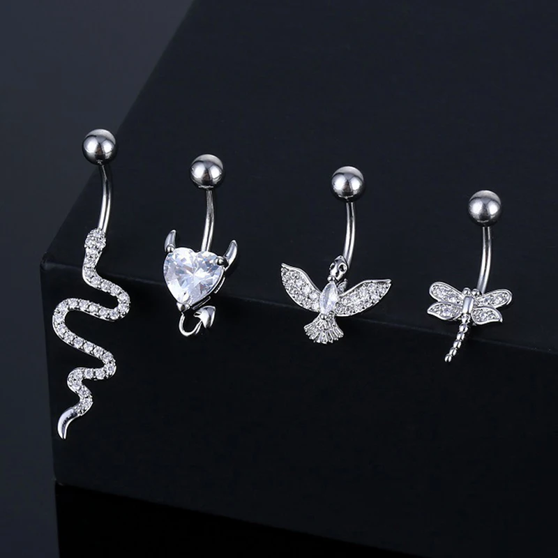 Crystal Belly Button Ring Animal Shape Belly Piercing Stainless Steel Heart Navel Curved Barbell  Sexy Body Jewelry