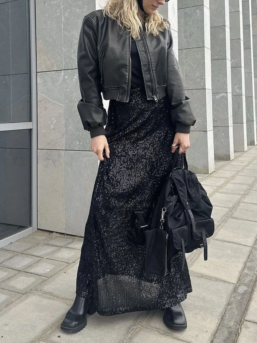 

Women s Shimmering Maxi Skirts with Low Waistline for Party Spring and Summer Fashion - Trendy Casual Skirts for Streetwear