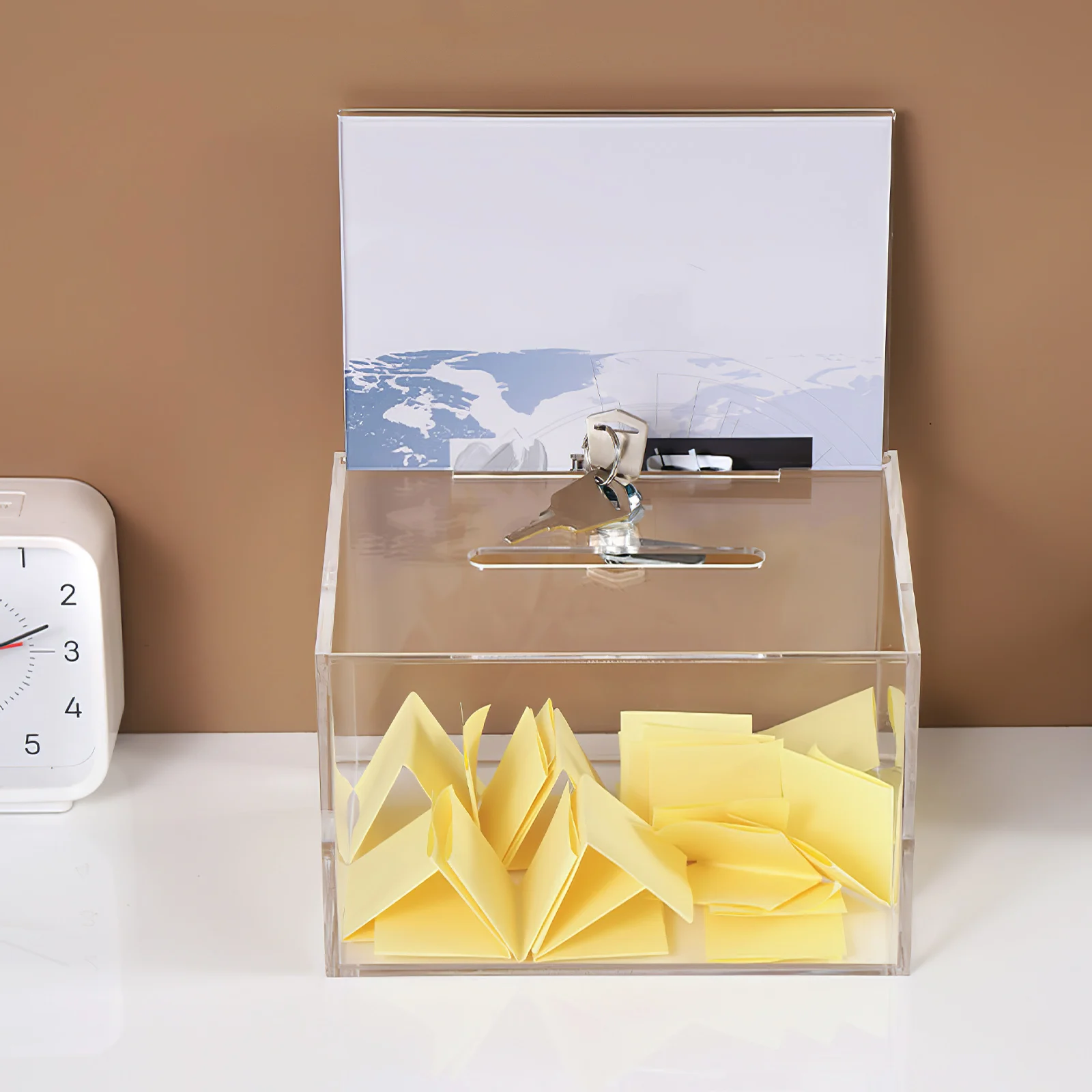 

Acrylic Ballot Box 16x11.5x20.4cm Donation Suggestion Wall Mailbox Key Lock Large Capacity School Business Use