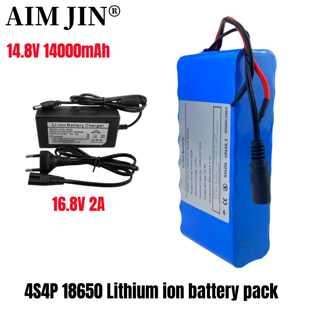 

14.8V 14Ah 18650 Lithium Battery Pack 4S4P 207.2WH 16.8V LED Night Fishing Lamp Heater Miner's Lamp Amplifier Battery BMS