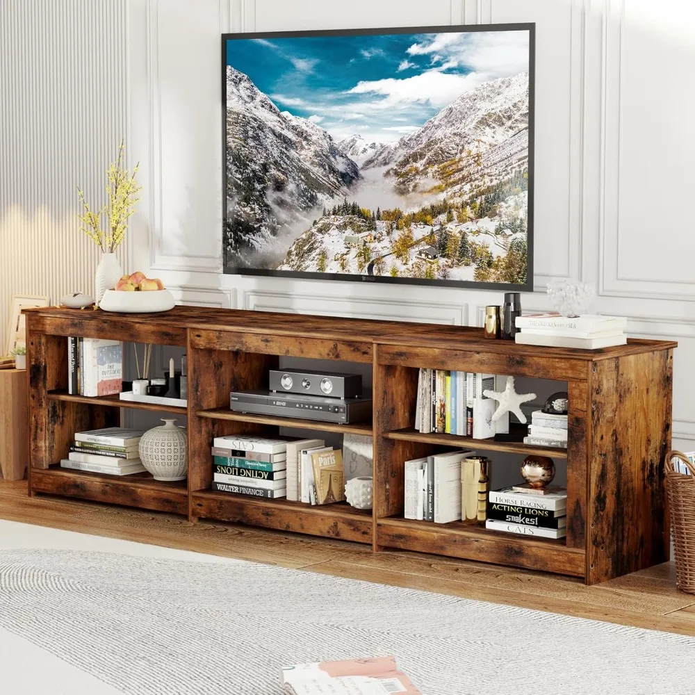 

TV Stand with Power Outlet for TVs up to 75 inch, Television Stands with 6 Open Shelves and Media Storage, Entertainment Center