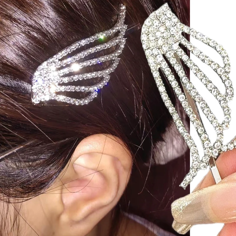 

1/2 шт. серебристые блестящие заколки-крылья ангела с кристаллами, для челки и боковых прядей, головной убор, женские заколки-баретты с кристаллами, блестящие заколки для девочек