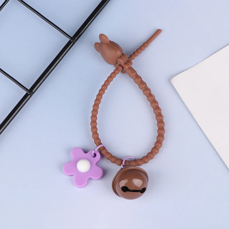 1Pc Sweet Candy Color Bear Head Bell Keychain Silicone Floral Keyring For Girls Bag Pendant Car Key Ring Backpack Decoration