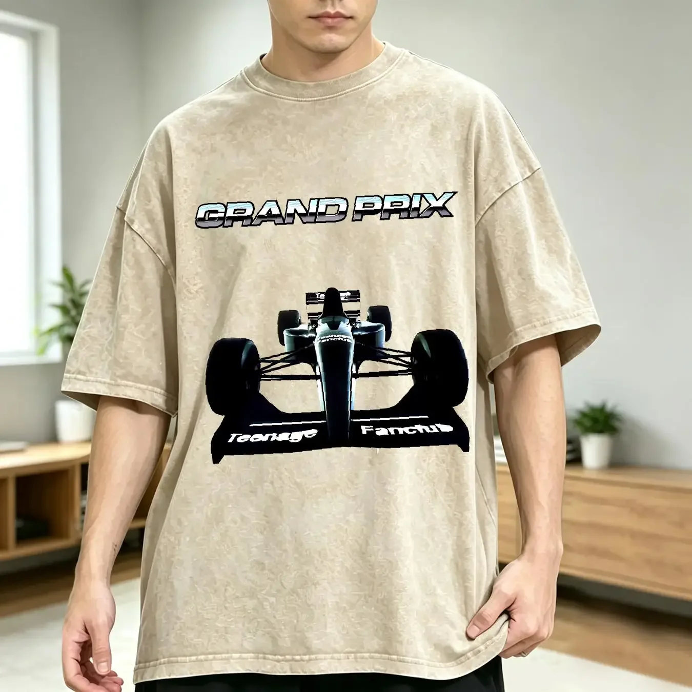 washed T Shirt TEENAGE FANCLUB GRAND PRIX NEW GREY long or short sleeves vintage Washed homme Casual graphic Stretched Stylish