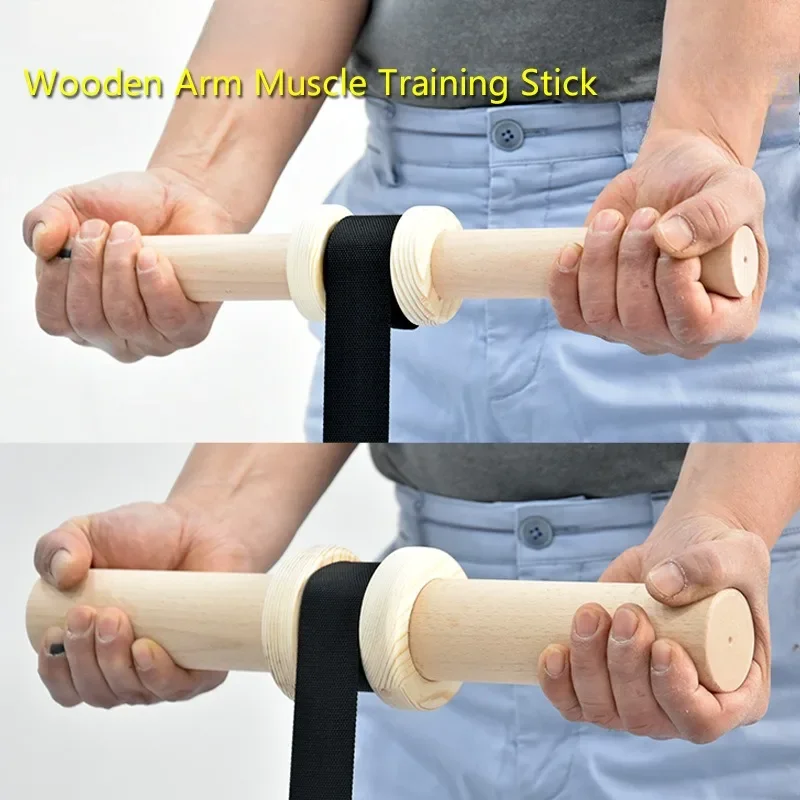 Straight Bar Grip Wooden Exercise Biceps Triceps Wrist Arm Strength Training Stick Rowing Machine Fitness Equipment Accessories