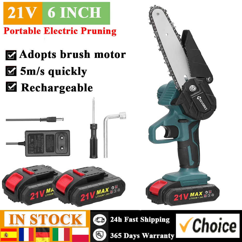 21V 6inch Electric Pruning Saws Rechargeable Small Wood Spliting Chainsaw One-handed Woodworking Tool for Garden Orchard Branch