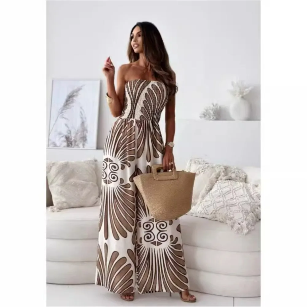 Women's Summer New One Shoulder Bra Tie Tie Waist Wrap Jumpsuit Elegant Women's Style Commuter Sleeveless Wide Leg Rompers