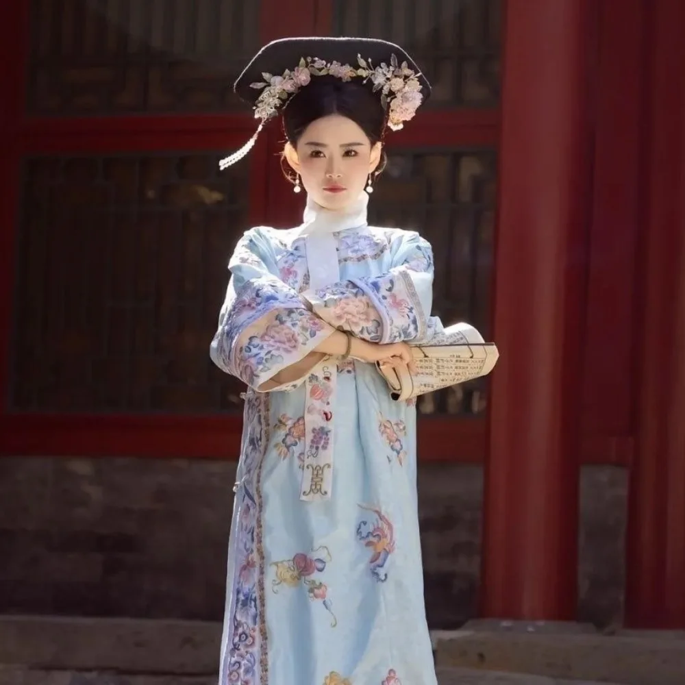 

Оригинальный традиционный костюм с принтом, в стиле династии Цин, маньчжурский костюм Гэгэ и принцессы, комплект из двух предметов: чонсам и ханьфу, для путешествий и фотосъемки