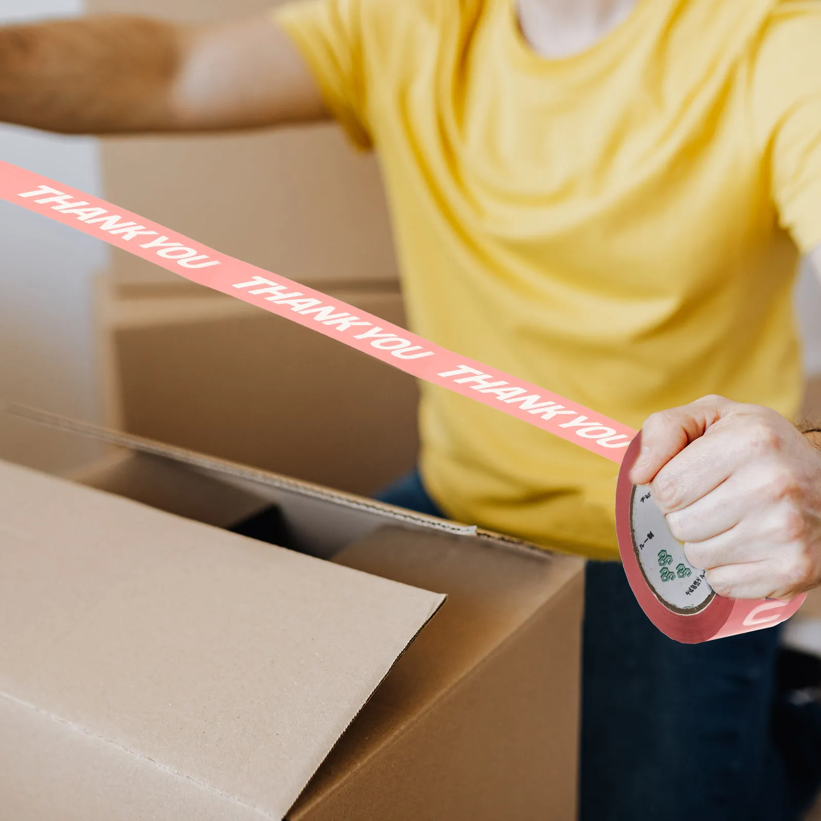 1 Roll Pink Washi For Gift Packaging Decorative Adhesive Multipurpose Diy Sealing Festival Craft Tape Thank You Printed Plastic