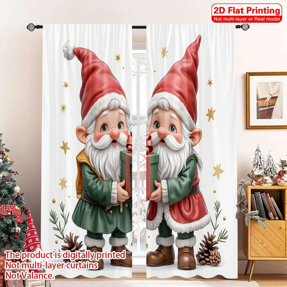 

2pcs 2D flat printing Merry Christmas Drapes Christmas Gnomes Gift Giving Fabric Without Electricity Holiday Decorations Use for
