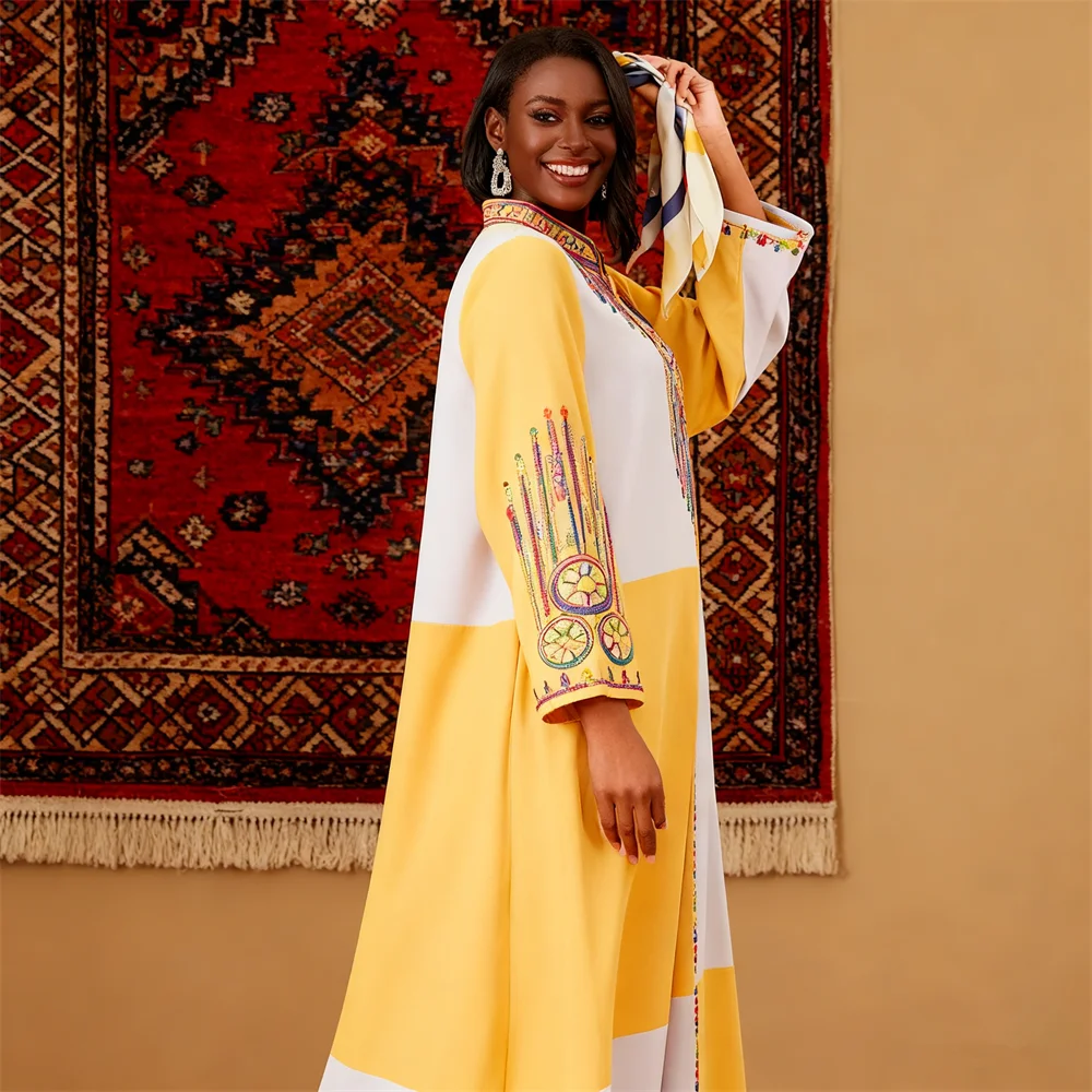 Ramadán Dubai Abaya Turquía Kaftan musulmán mujeres bordado Maxi vestido islámico Golfo Jalabiya caftán marroquí mujer bata Vestidos