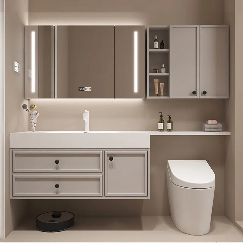 

Rock slab integrated seamless basin bathroom cabinet toilet extended washbasin counter light luxury washbasin cabinet
