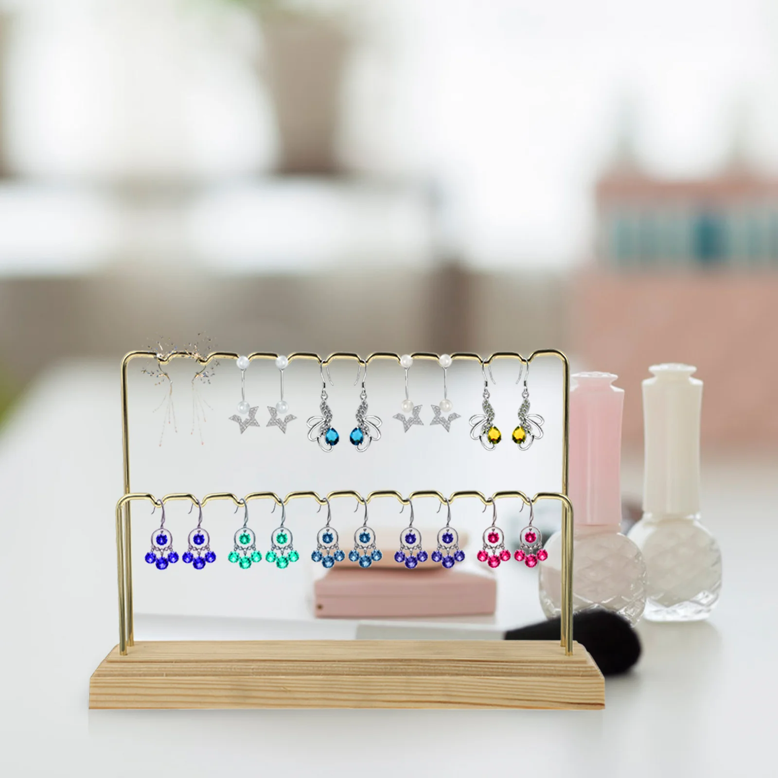 

1Pcs Modern Minimalist Earring Display Stand Wood Jewelry Holder Organizer Stylish Decoration