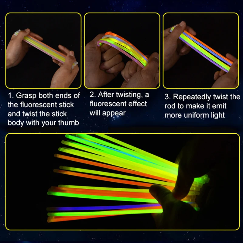 10/25/50/100 Stück Fluoreszenzstäbe, leuchtendes Armband, Partyzubehör, mehrfarbig, leuchtender Stick, hell, bunt, biegbar, TMZ – Detail 6