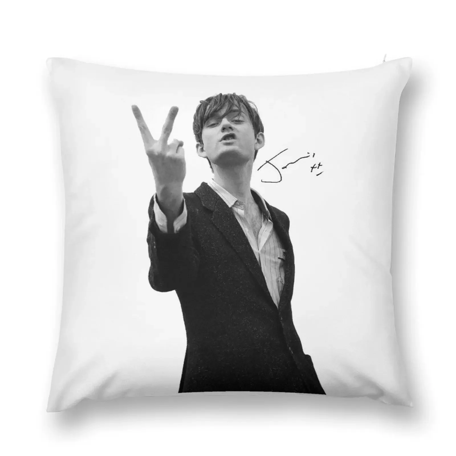 Jarvis Cocker Outline V Sign Artwork with Autograph Clear Background Iconic Throw Pillow Decorative pillowcase pillow