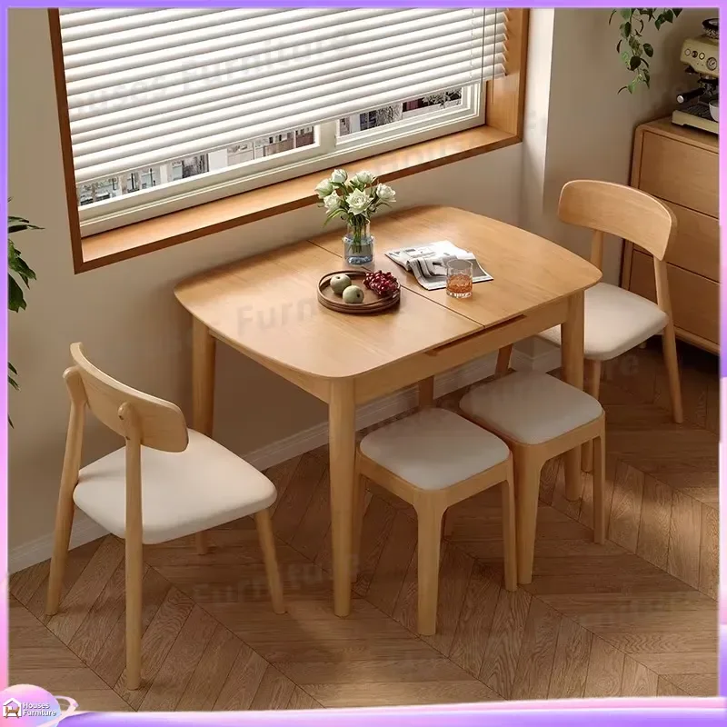 Modern Minimalist Folding Dining Table Expandable Wooden Table for Small Spaces Apartment Restaurant Home Office Space Saving