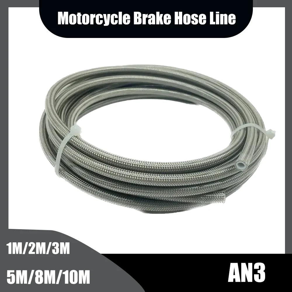 silvery AN3 Stainless Steel Braided Motorcycle Hydraulic Brake Line Nylon Clutch Oil Fuel Hose Tube 1M/2M/3M/5M/8M/10M