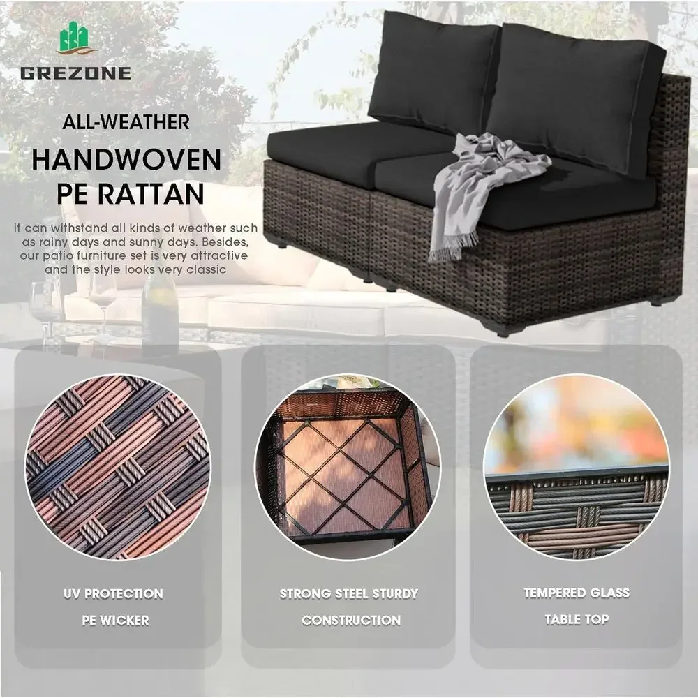 5-Piece All-Weather Wicker Patio Furniture Set with 42 Propane Fire Pit Table, Black