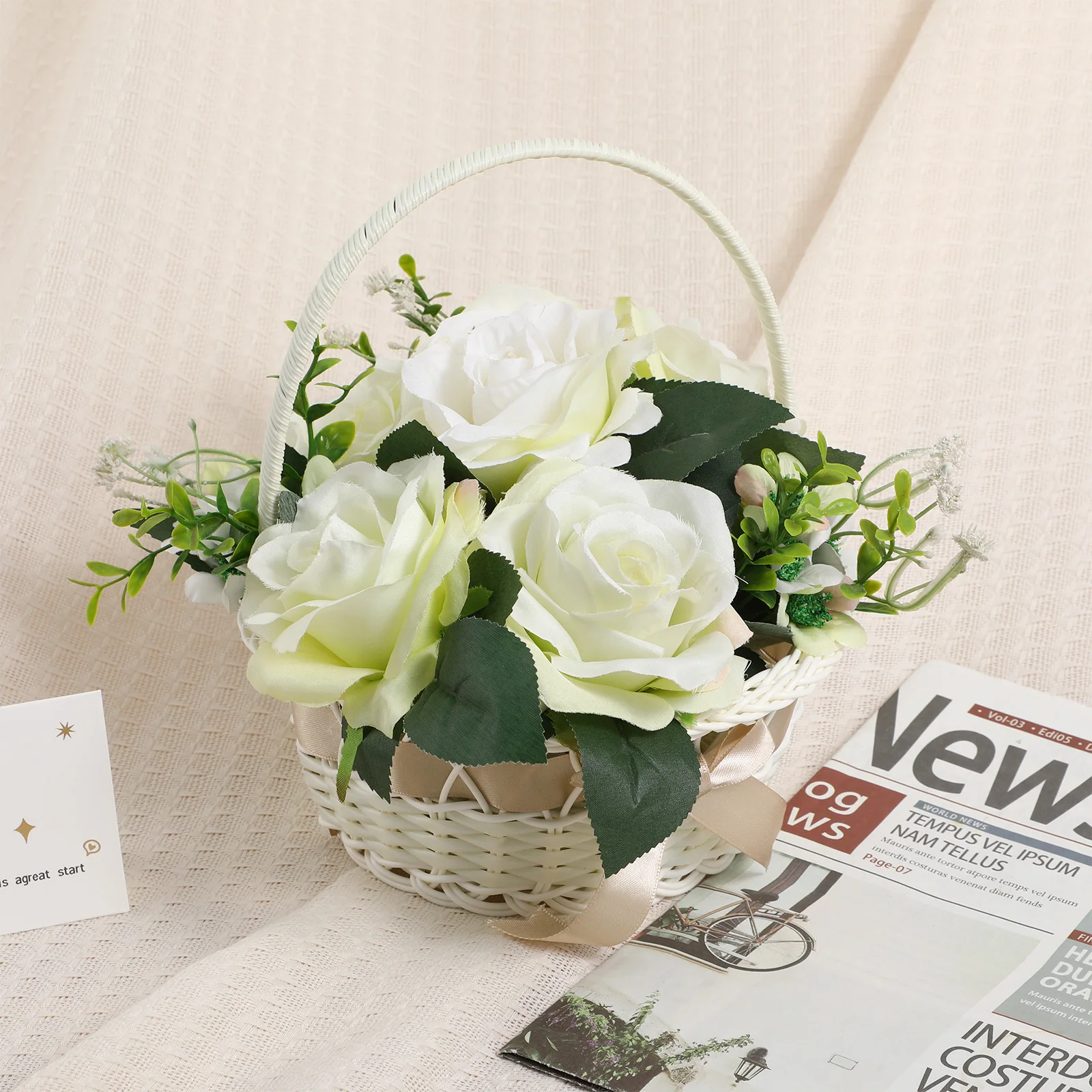 Cesta de flores tejida de Pascua, cesta de almacenamiento de ratán, cesta de mano para niña de flores, cesta de flores hecha a mano para decoración