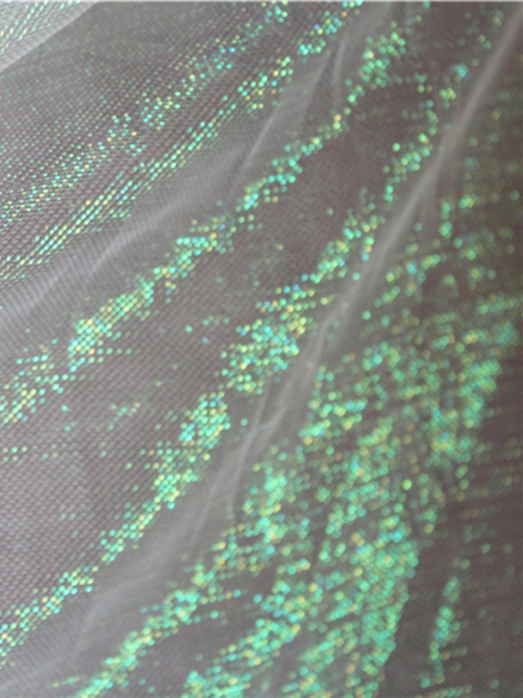 Laser Illusion Green Light Mesh Fabric Hollowing Out for Diy Sewing Perspective Dress Color Change Background Decoration Fabrics