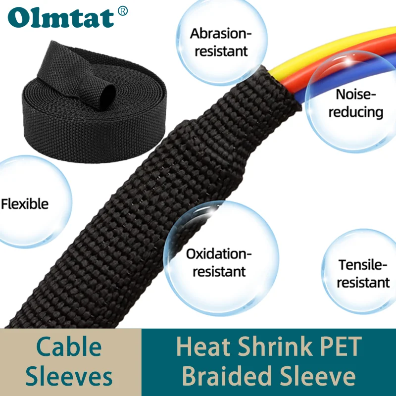 

Upgraded PET Braided Heat Shrink Sleeve 1-20M Shrinkable Wrap for Waterproof Insulated Cable Organization Protection