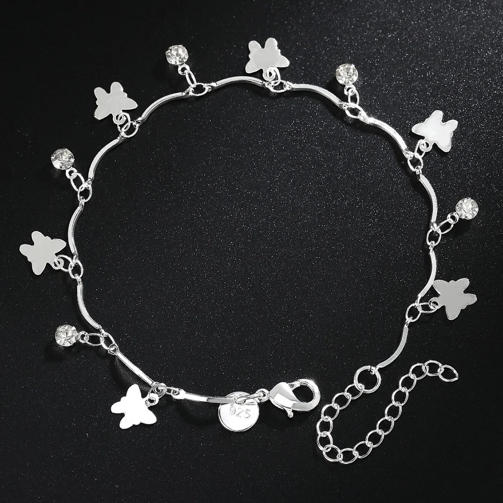 Wholesale Silver 925 Plated Pretty Nice Butterfly Chain Bracelet Fashion Charm Anklet Wedding Cute Women Lady Party Gift LH035