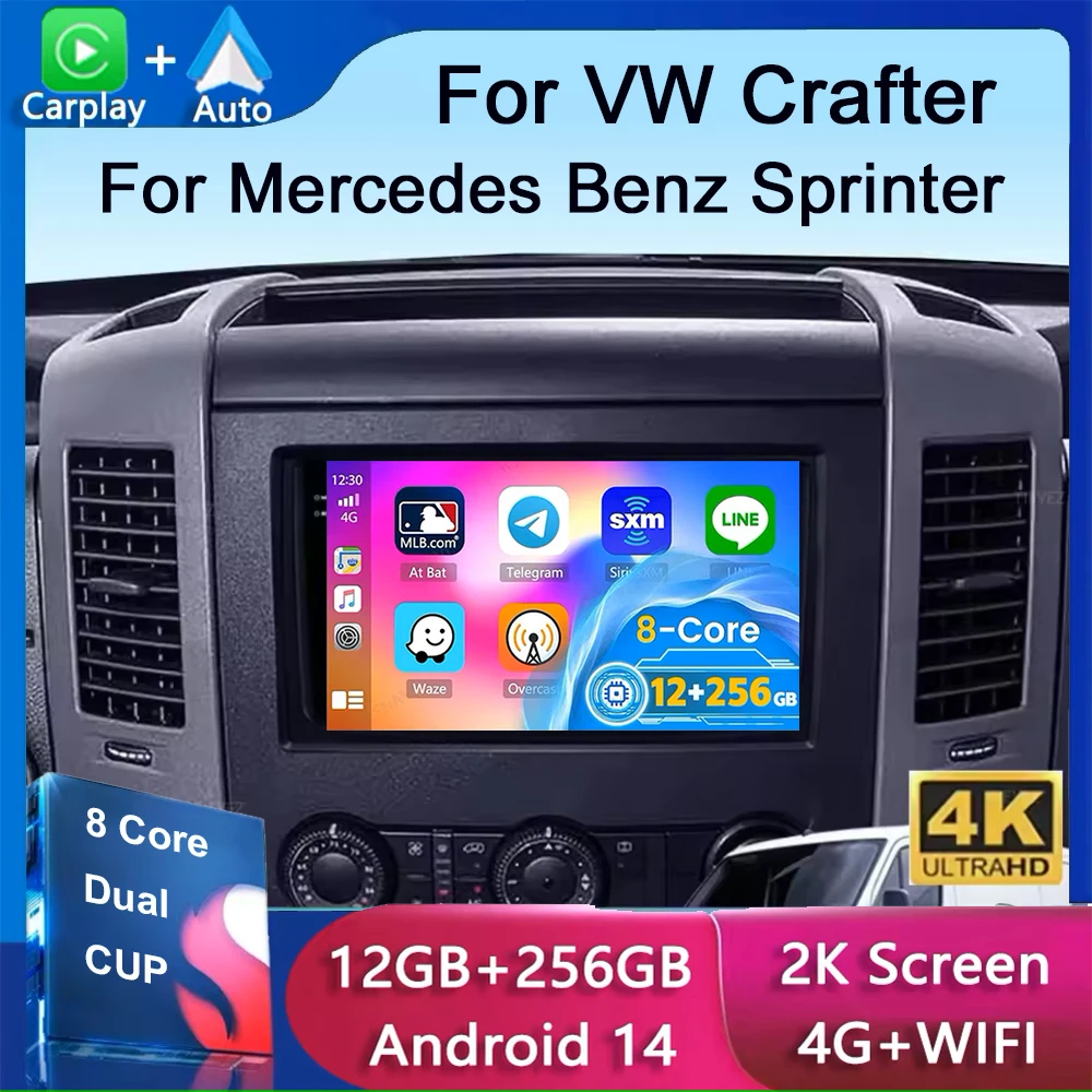 12G+256G 9“ Android 14 Car Radio For Mercedes Benz Sprinter Volkswagen Crafter 2006 -2016 Carplay GPS Multimedia Video Player