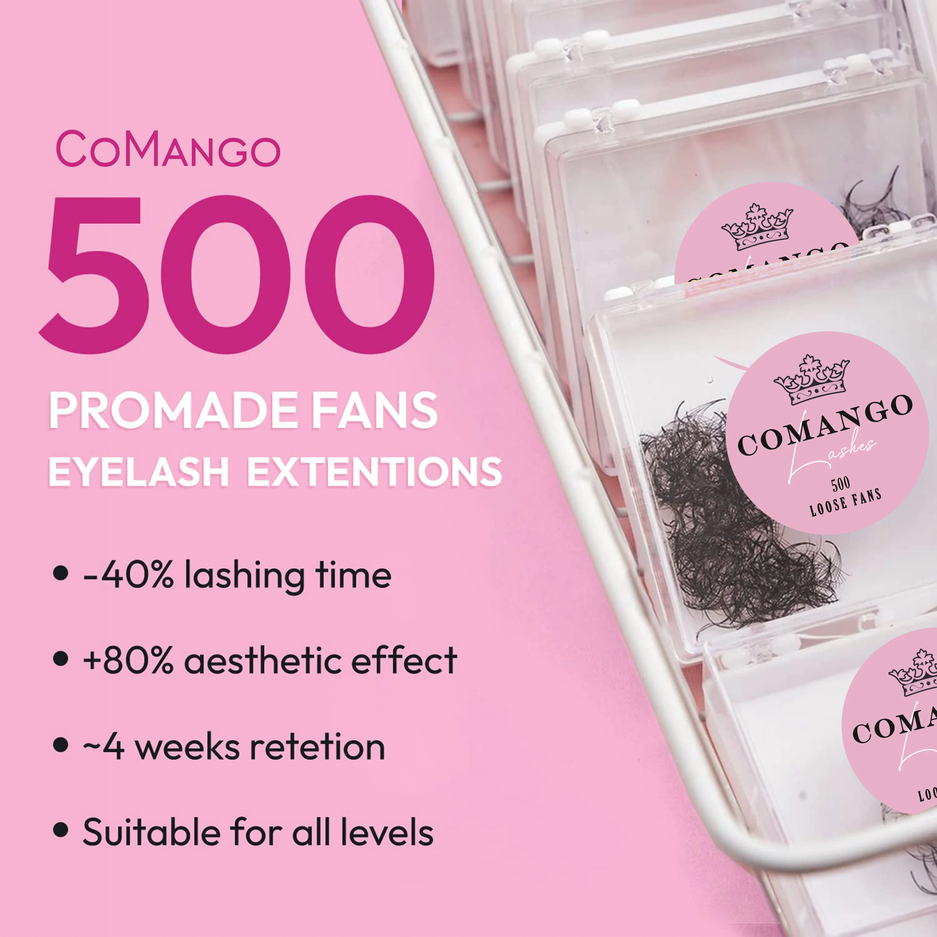 CoMango Loose Premade Volume Fans 3D/6D/10D/12D/14D/16D Thin Pointy Stem Eyelash Extensions Promade Cluster Lash Faux Mink