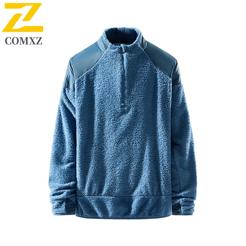 

Comxz Hiking Fleece Jacket Men Women Winter Outdoor Camping Half Zipper Collar Sweatshirt Simple Design Plush Long Sleeve Top