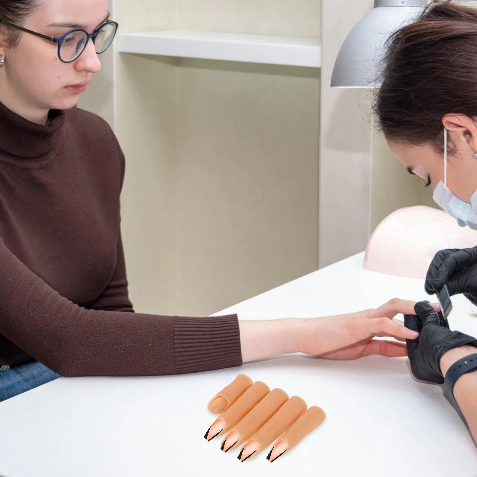 

5Pcs Silicone Practice Fingers Realistic Jointed Nail Art Training Tools Natural Skin Tone Flexible for Beginners Professionals