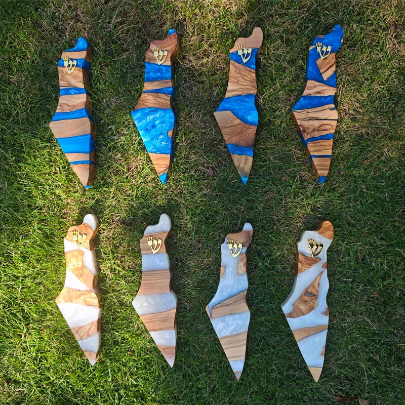 mezuzah case shape of Israel map made of olive wood and Epoxy resin Judaica Mezuzah Scroll Case for Door Decor Wood Mezuzah Case