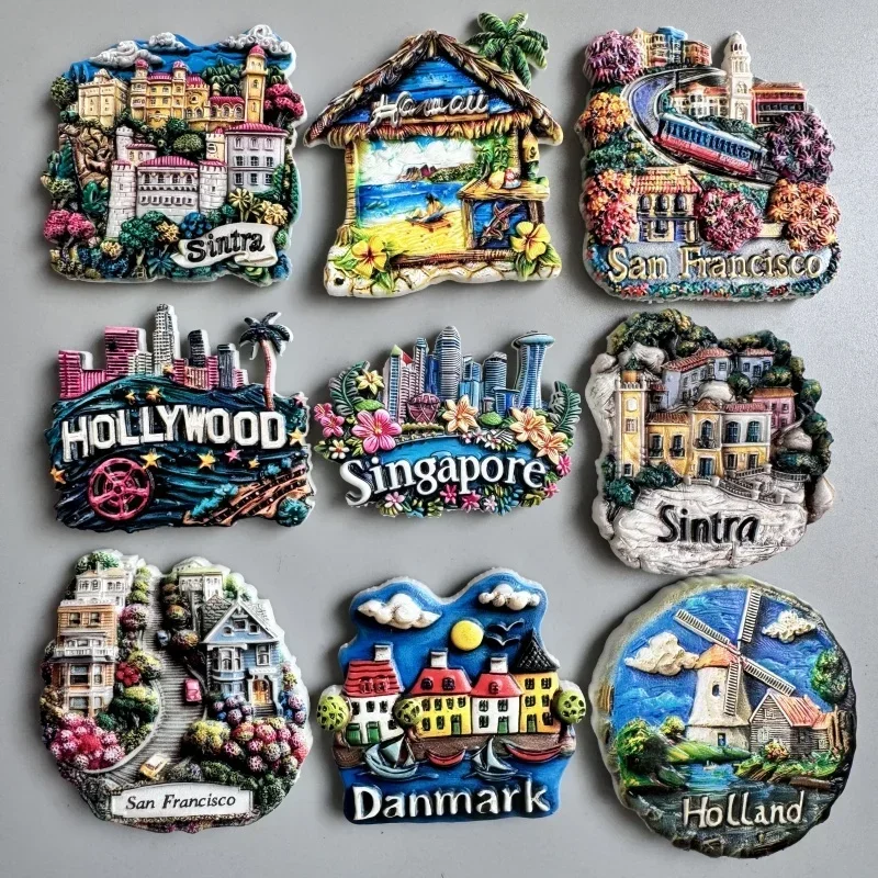 Magnesy na lodówkę Hawiii Singapur San Francisco Danmark Holland Turcja Brazylia Egipt Islandia Pamiątki turystyczne Prezenty