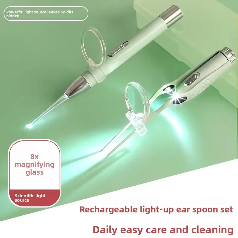 

USB Rechargeable LED Lighted Ear Pick, Safe Ear Wax Removal Kit with Visible Light, Ear Scoop & Tweezers for Home Use
