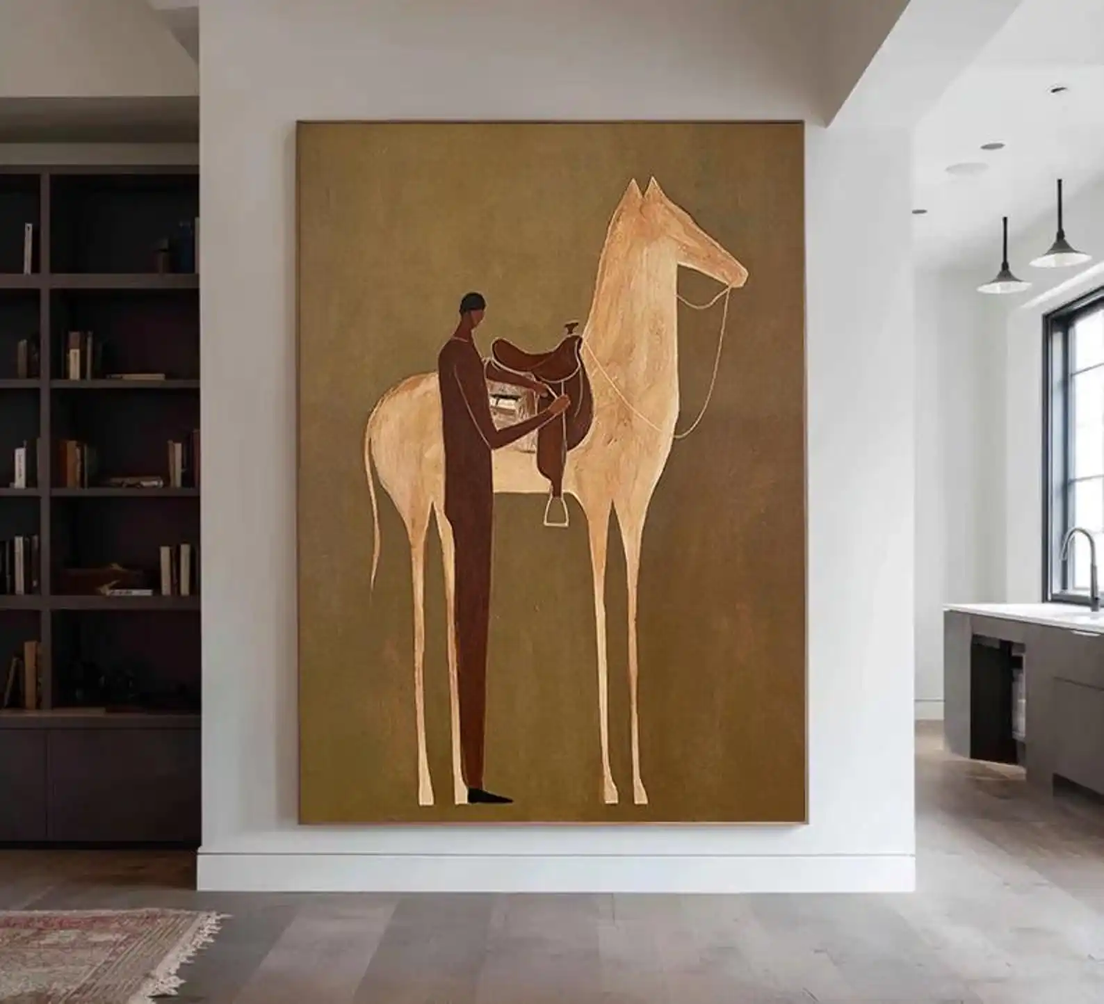 Chemyo Mid-Century Elongated Horse Minimalist Surreal Riders Hand-Painted Abstract Wall Art Set Contemporary Gallery Home Decor