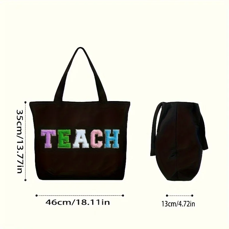 Borsa Tote con toppa con lettera in ciniglia, borsa a tracolla di grande capacità alla moda, borsa Casual da donna e borsa per la spesa