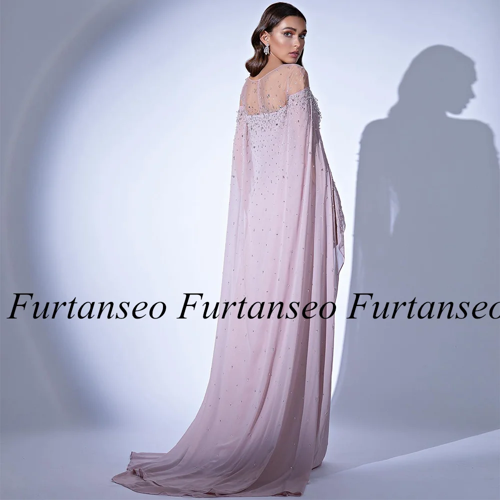 Luxury Beading Prom Dresses for Woman Party Gown Sheer Scoop Crystal Sweep Train Chiffon Saudi Arabian Evening Dress 2024