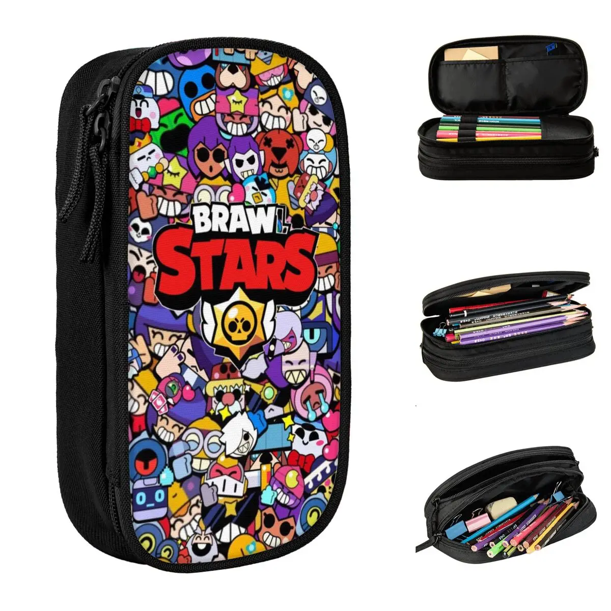 Large Pencil Pouch B-Brawls S-Stared Game School Accessories Double Layer Pencil Bag Girl Makeup Bags Birthday Gift