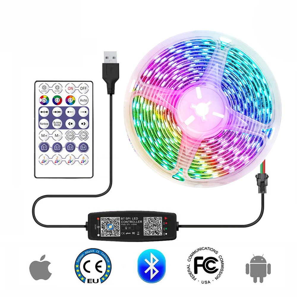 

WS2812B Smart RGB Led Strip WS2812 30/60/144Pixels/m Individually Addressable Light USB Bluetooth Music Controller Kit DC5V