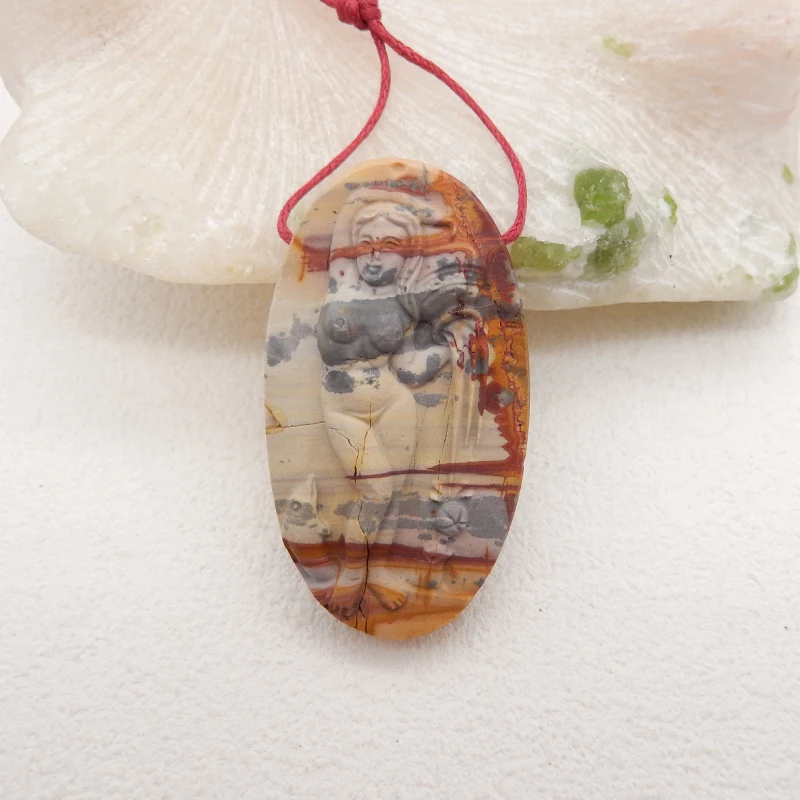 

Natural Stone Carved Multi Color Picasso Jasper Woman Necklace Pendant 51x29x9mm 18.1g Fashion Pendant Jewelry Making