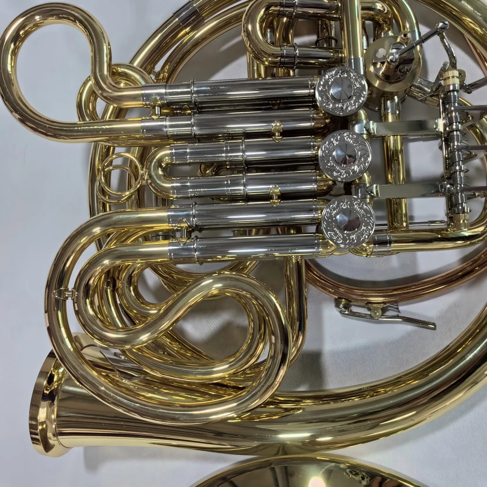French Horn Ganda F/Bb Berkualitas Tinggi dengan Material Kuningan Kuning Harga Pabrik