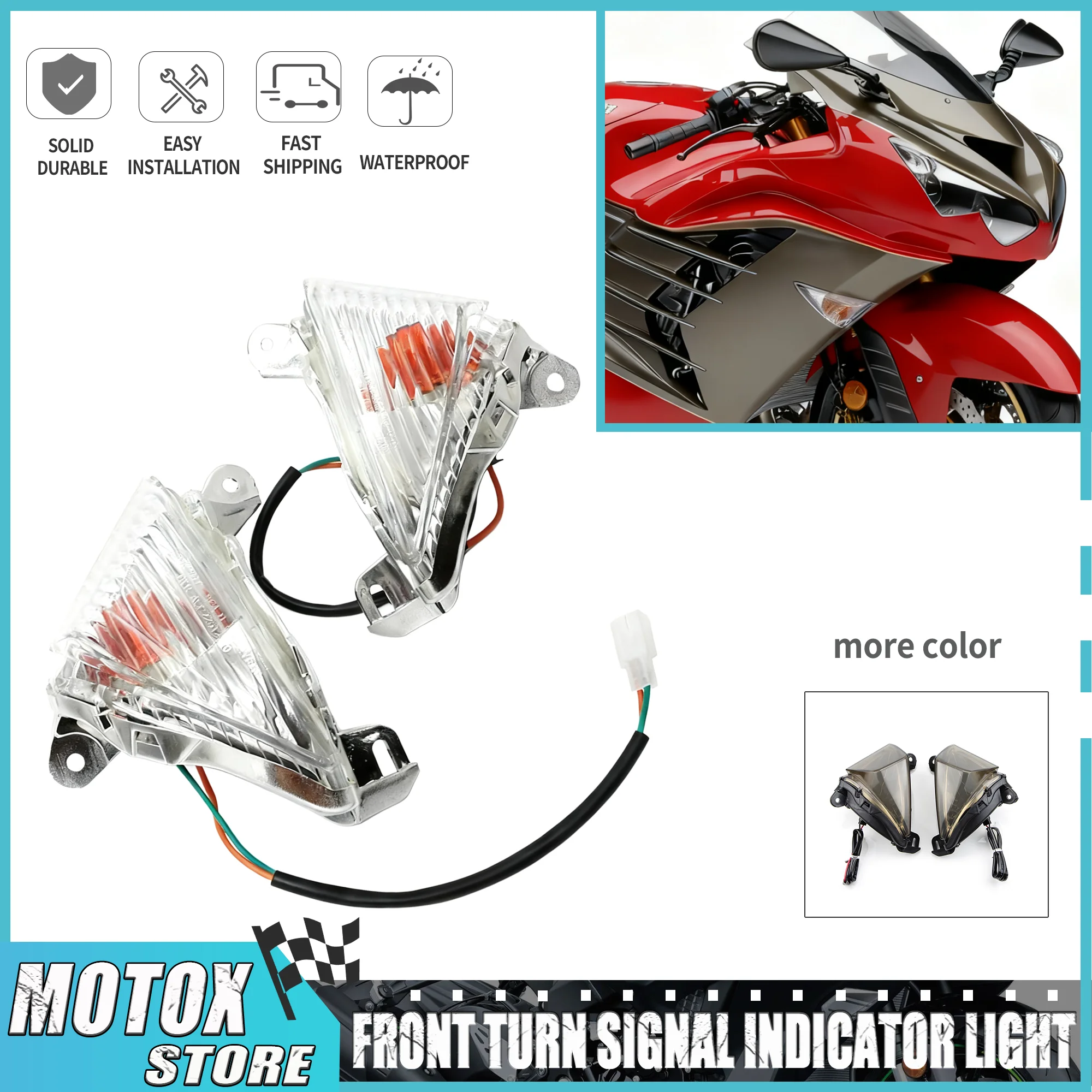 

Передний указатель поворота, мигалка для мотоцикла, подходит для Kawasaki Ninja ZX6R ZX10R ninja650R Z1000 ER6N ZX14R GTR1400