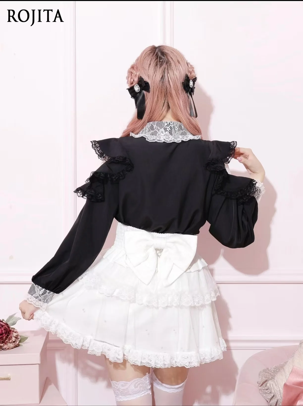 Mass Production Off-the-shoulder Mesh Bow Shirt Women Sweet Doll Collar Long-sleeved Shirt Spring Japanese Lolita Shirt Top