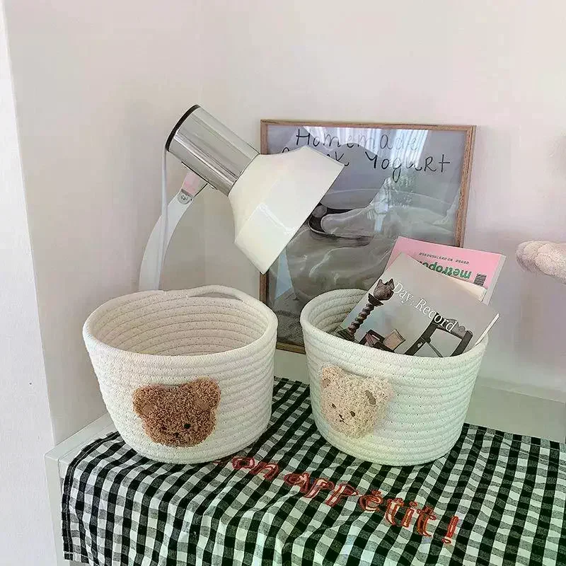 Cute Small Size Cotton Storage Basket Desktop Organizer Children Friendly Bedroom Storage