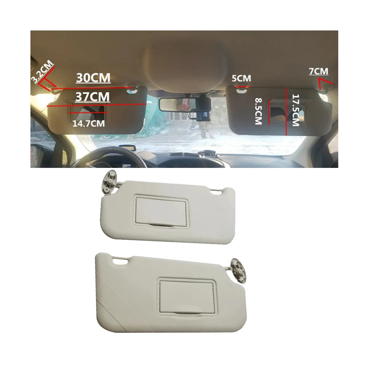 Driver Right Side Sun Visor Cover with Make-Up Mirror for Ford Focus 2012-2018 Car Sunshade Sun Shield