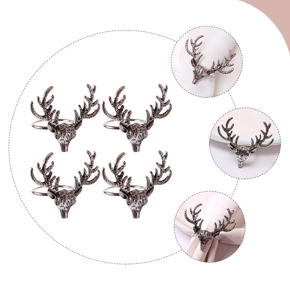 

4Pcs Deer Head Napkin Rings Elegant Xmas Party Tableware Adornments Elk Head Napkin Buckles Tableware Accessories